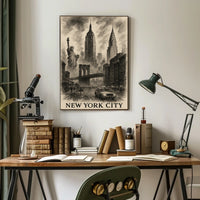 New York City Landmarks Cityscape Poster Vintage Wall Art