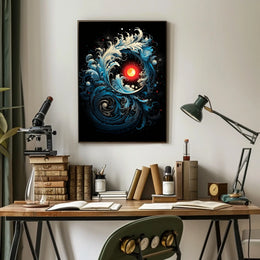 Dynamic Ocean Waves and Sun Abstract or Artistic Poster