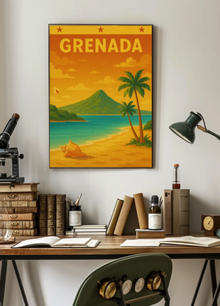 Grenada Tropical Beach Vintage Travel Destination Poster