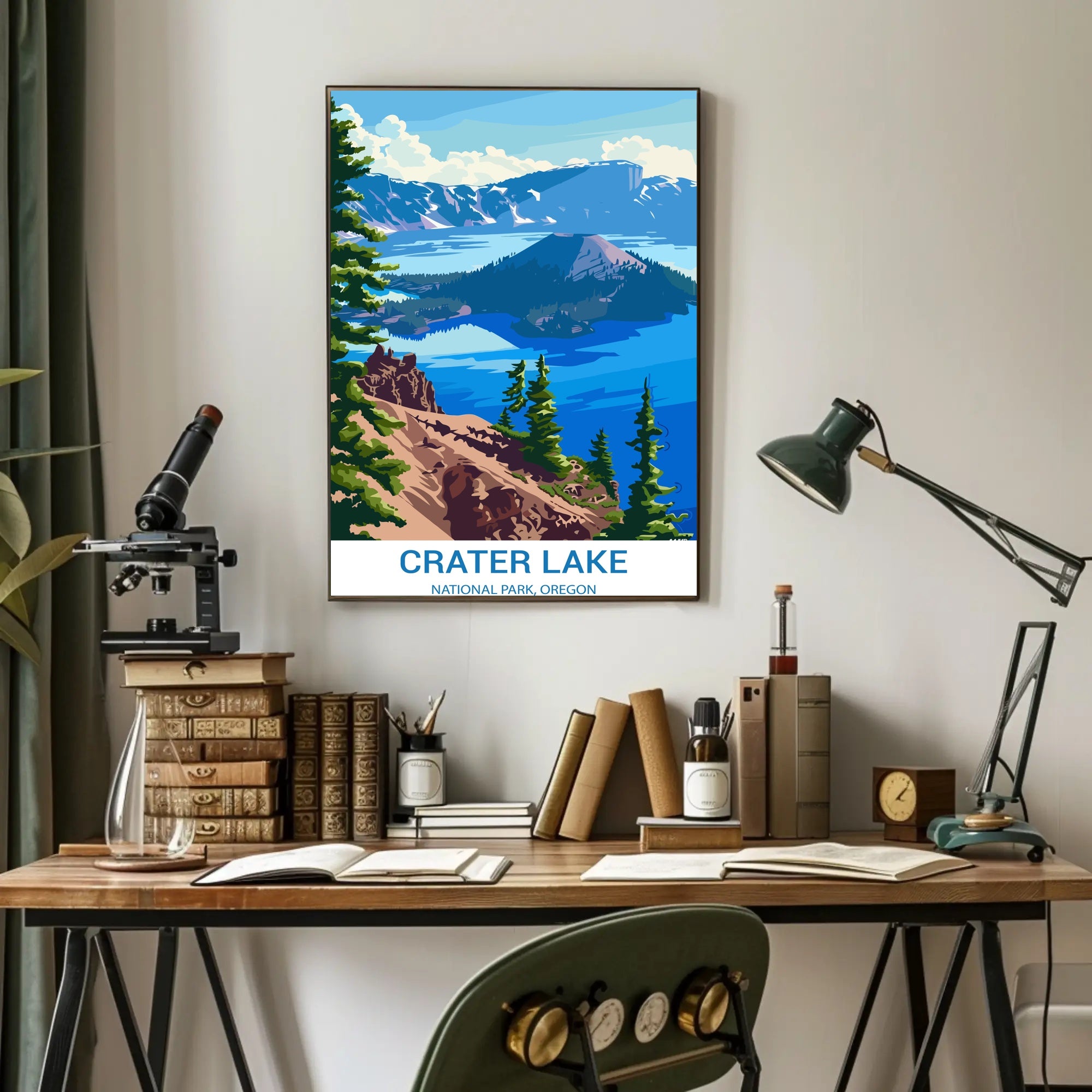 Crater Lake National Park Scenic Illustration Poster