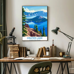 Crater Lake National Park Scenic Illustration Poster
