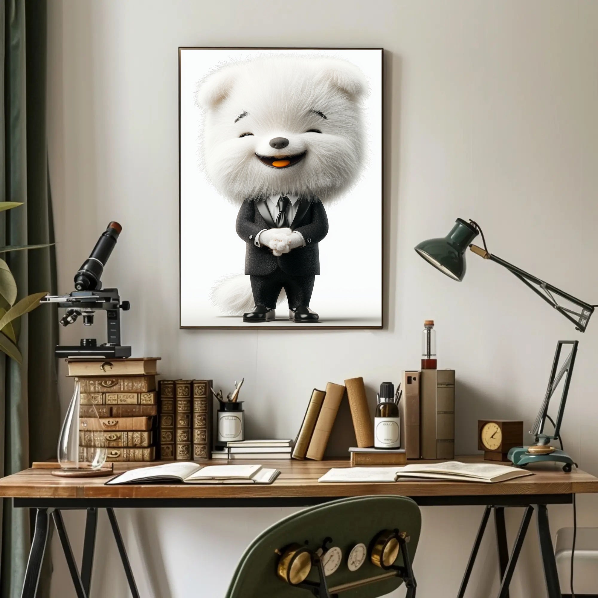 Elegant Anthropomorphic Dog Cartoon in Formal Suit Poster PosterGoat