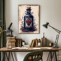 Vintage Glass Bottle Illustration Print - Abstract, Artistic, or Pop Culture Poster