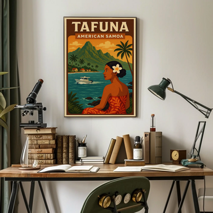 Tafuna American Samoa Woman Coastline Travel Poster