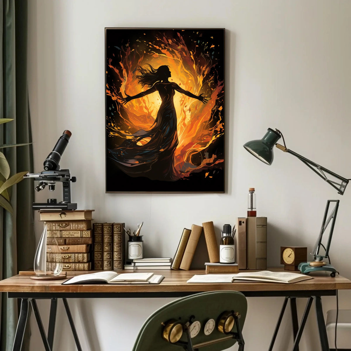 Fiery Empowerment: Abstract Woman in Flames Poster