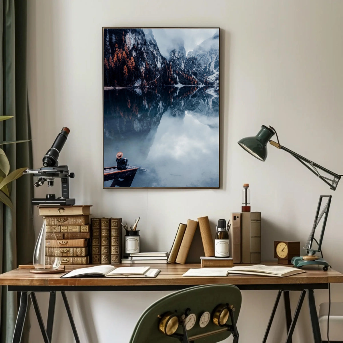 Serene Mountain Lake Autumn Reflection Art Poster