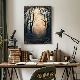 Mystical Dawn Forest Scene, Artistic Poster