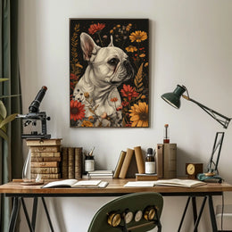 Floral Bulldog Portrait Poster