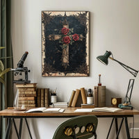 Gothic Cross with Red Roses Decoration Poster