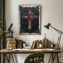 Gothic Cross with Red Roses Decoration Poster