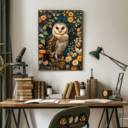 Barn Owl Enchantment in Bloom: Animal Poster
