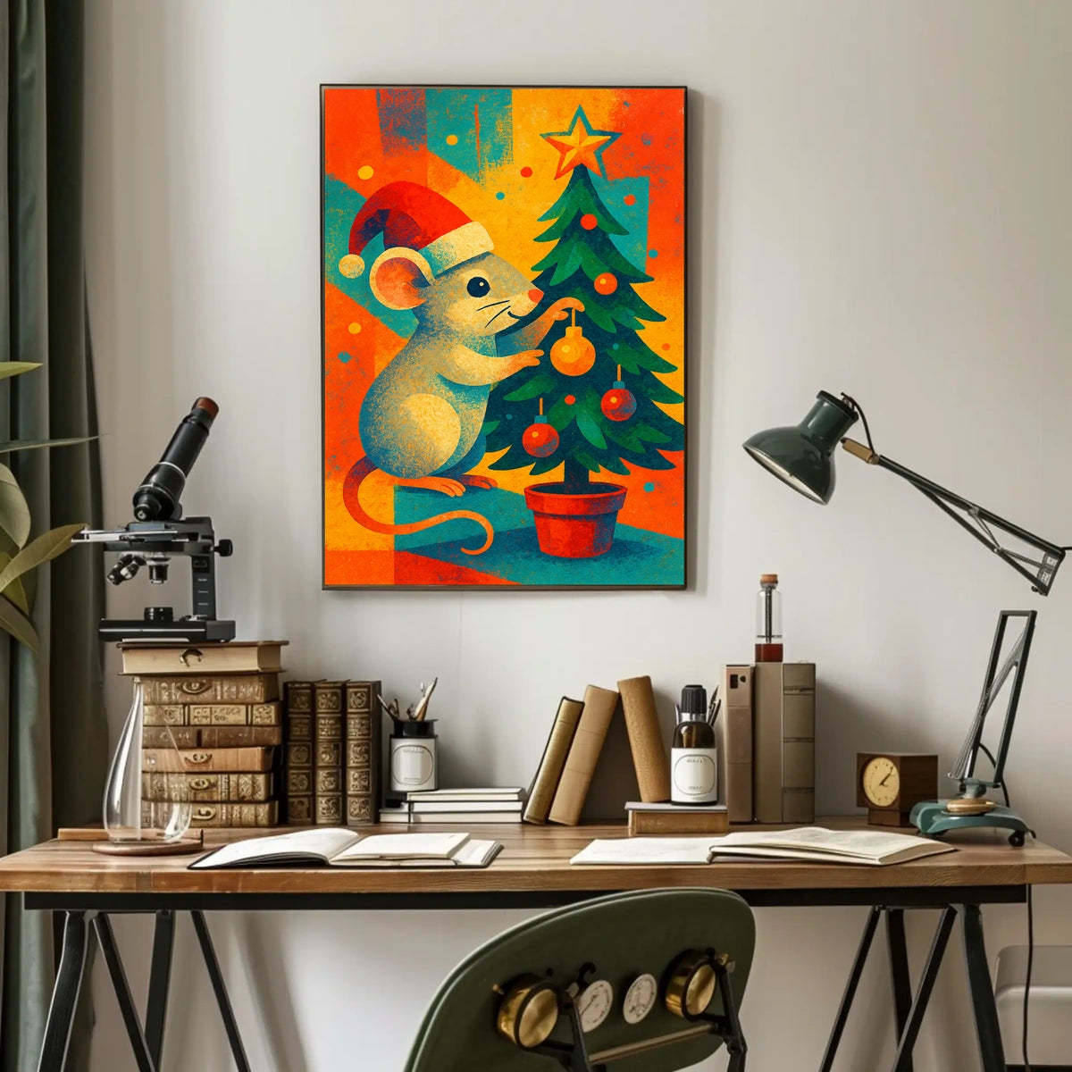 Festive Mouse and Christmas Tree Poster