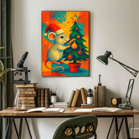 Festive Mouse and Christmas Tree Poster
