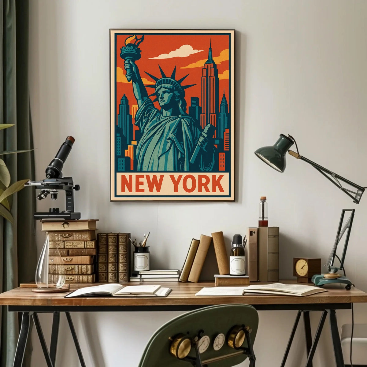 New York Skyline And Statue Of Liberty Poster