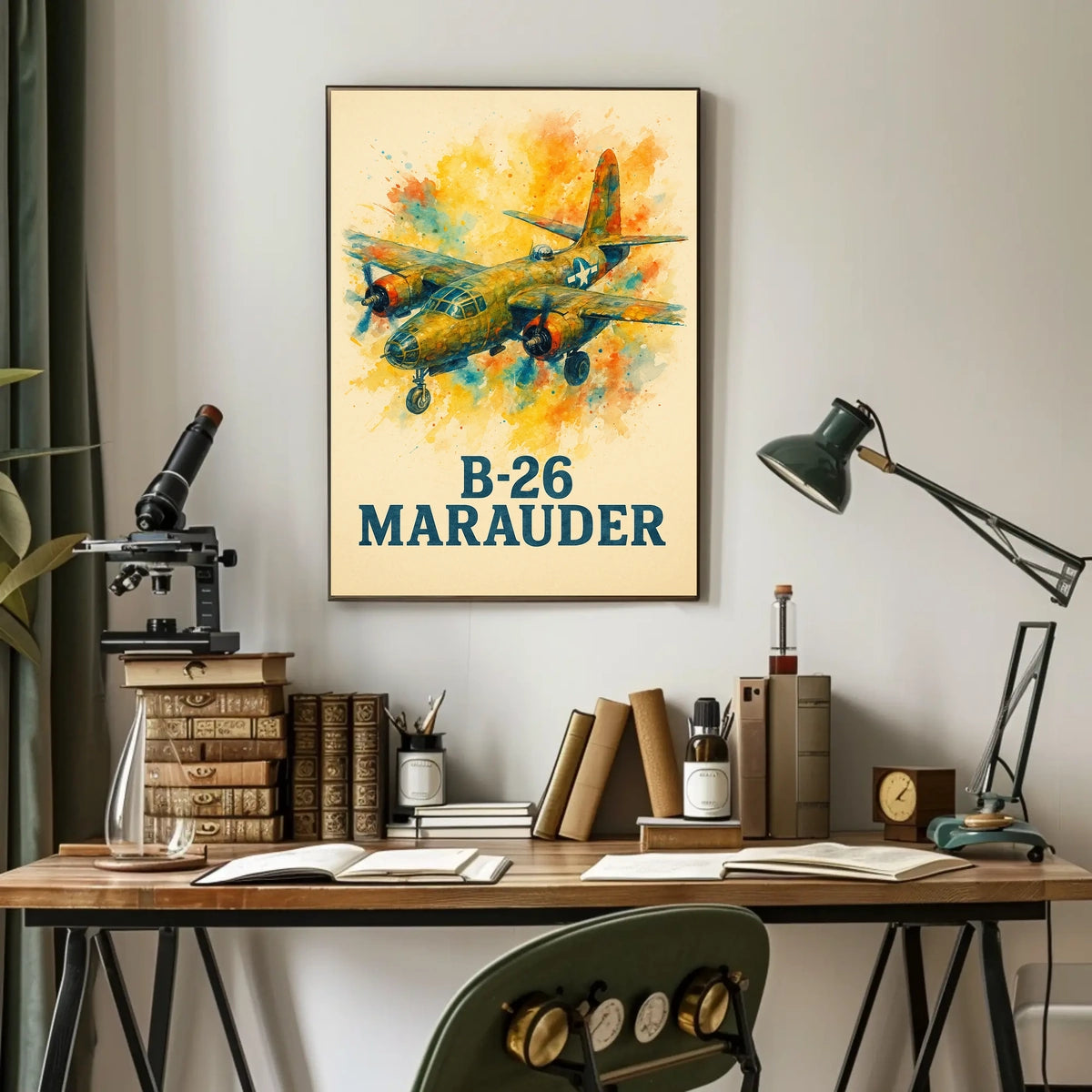 B-26 Marauder WWII Patriotic Watercolor Art Poster
