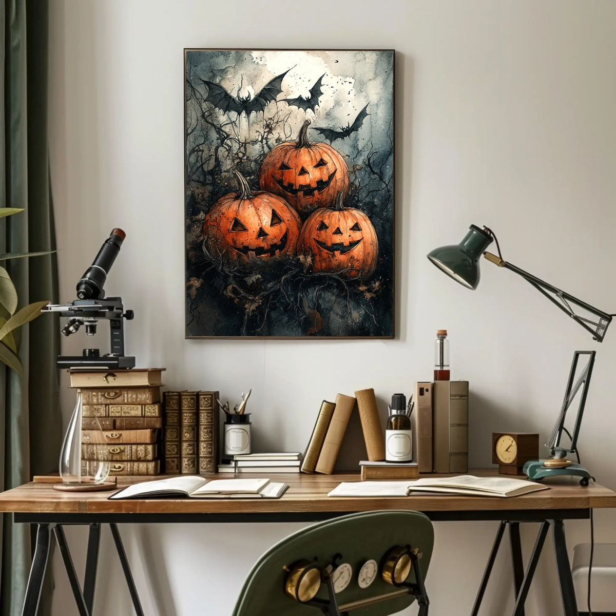 Halloween Jack-o'-lantern Bats Gathering Art Print Poster