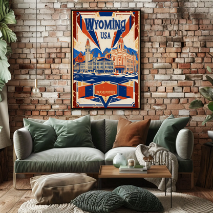 Wyoming USA Historic Main Street Vintage Travel Poster