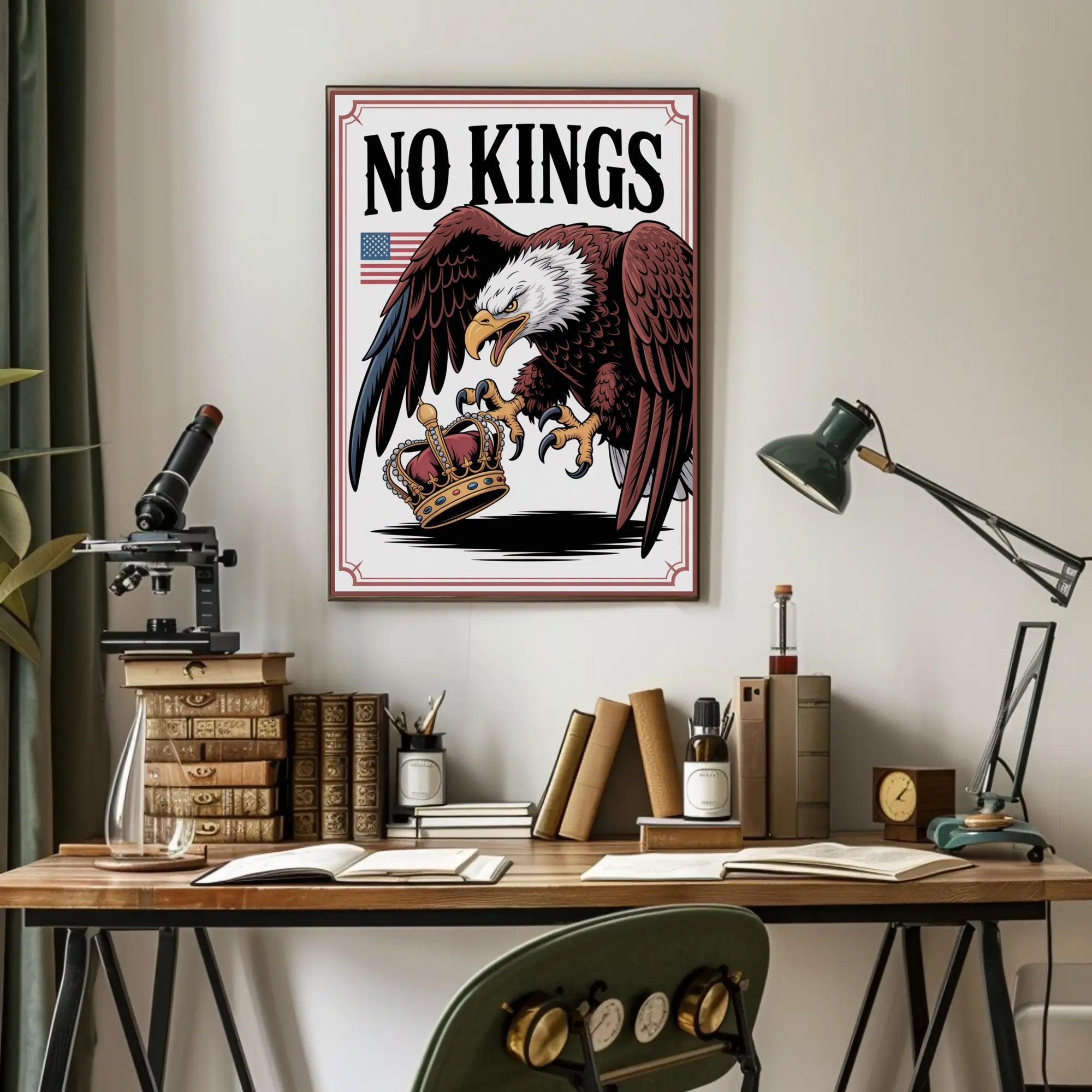 NO KINGS Eagle Anti-Monarchy Political or Propaganda Poster