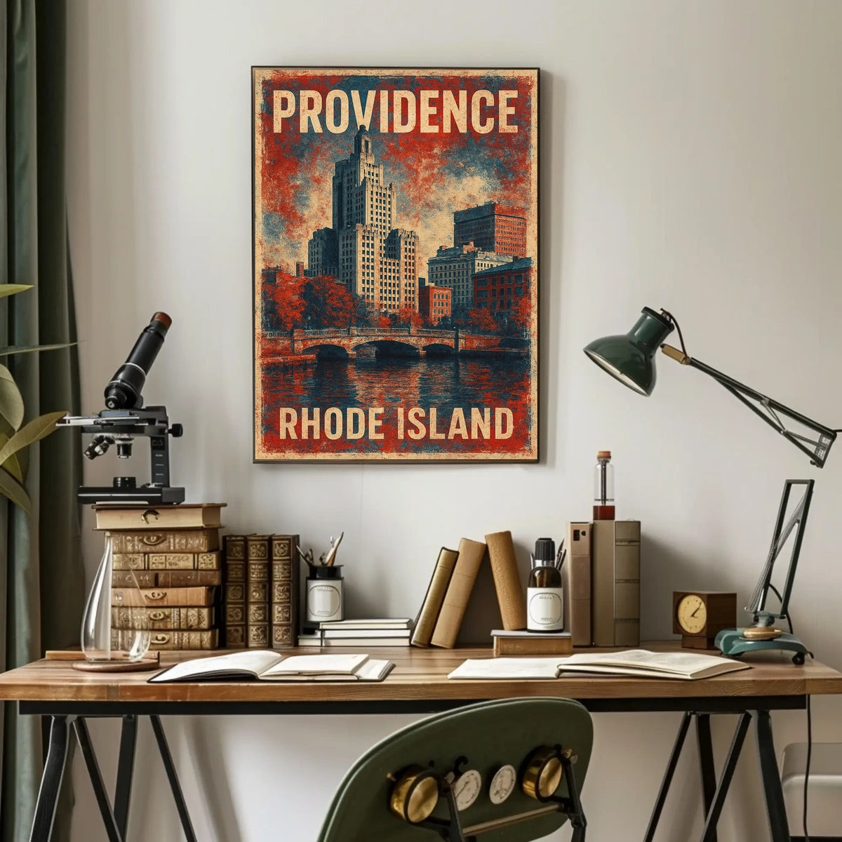 Providence Rhode Island Vintage Urban Cityscape Poster