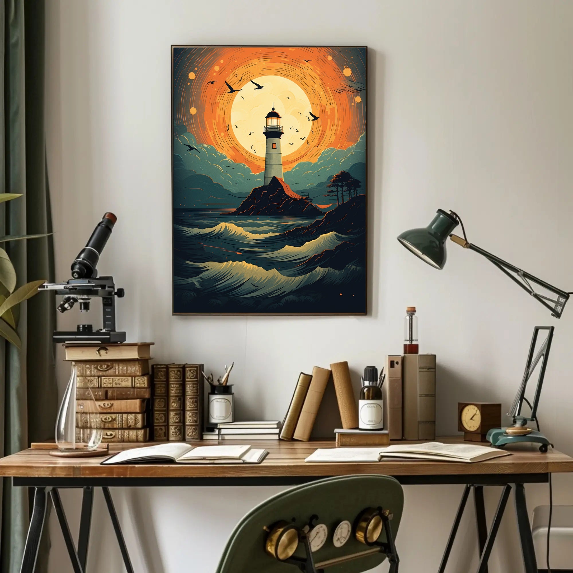 Lighthouse At Sunset Poster PosterGoat