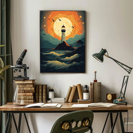 Lighthouse At Sunset Poster PosterGoat