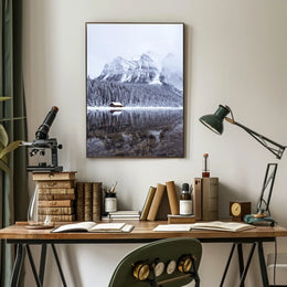 Serene Winter Mountain Cabin Landscape Poster