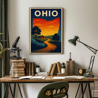 Ohio Country Road Sunset Horizon Travel Poster