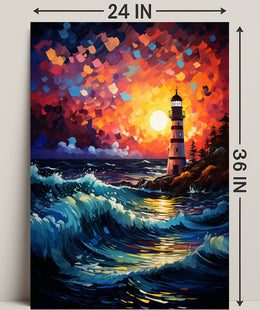Lighthouse At Sunset Poster