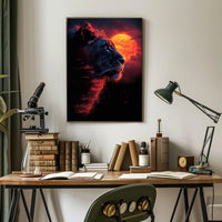 Majestic Lion at Fiery Sunset Art Poster