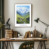 Georgia Caucasus Mountains Tranquil Landscape Travel Poster PosterGoat