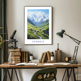 Georgia Caucasus Mountains Tranquil Landscape Travel Poster PosterGoat
