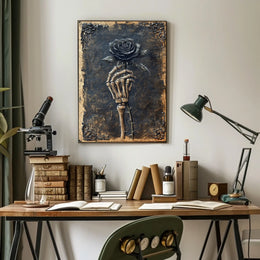 Skeletal Hand with Rose: Abstract, Artistic, or Pop Culture Poster