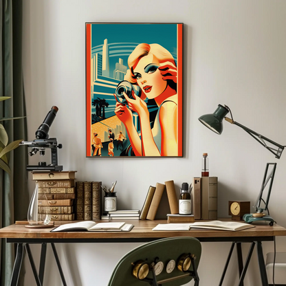 Glamorous Retro Woman With Camera Travel Poster