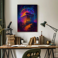 Mystical Ruins Under Cosmic Skies Poster