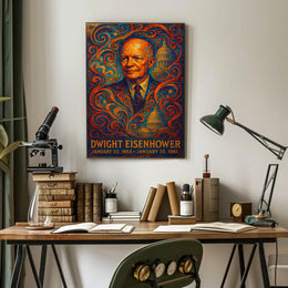 Dwight Eisenhower WWII Era Art Deco Patriotic Poster