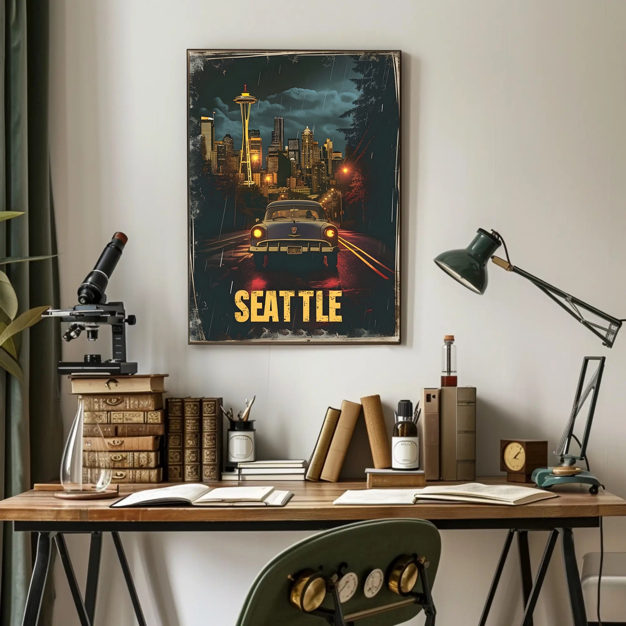 Seattle Space Needle Vintage Night Urban or Cityscape Poster