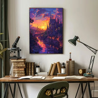 Enchanted Castle Fantasy Sunset Art Poster