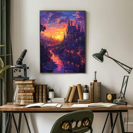 Enchanted Castle Fantasy Sunset Art Poster