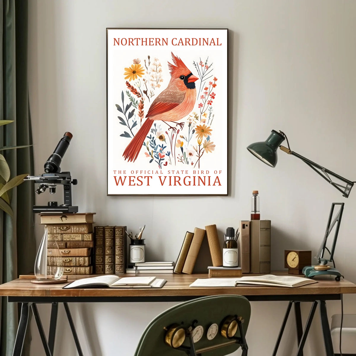 Northern Cardinal State Bird Watercolor Art Poster