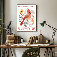 Northern Cardinal State Bird Watercolor Art Poster