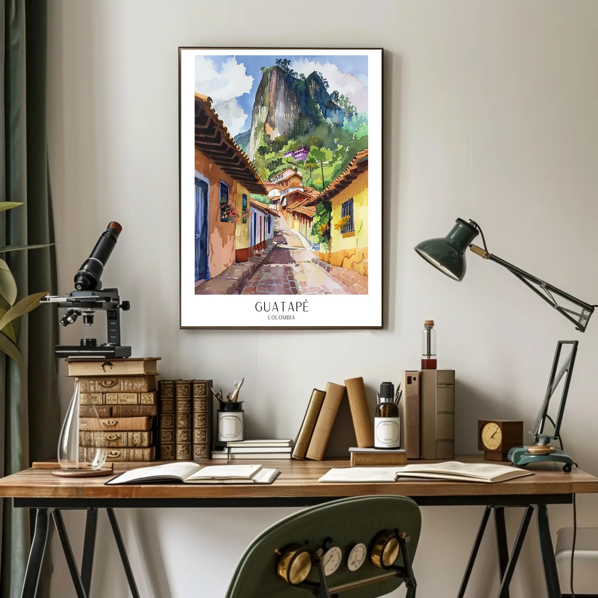 Guatapé Village Watercolor Travel Poster PosterGoat