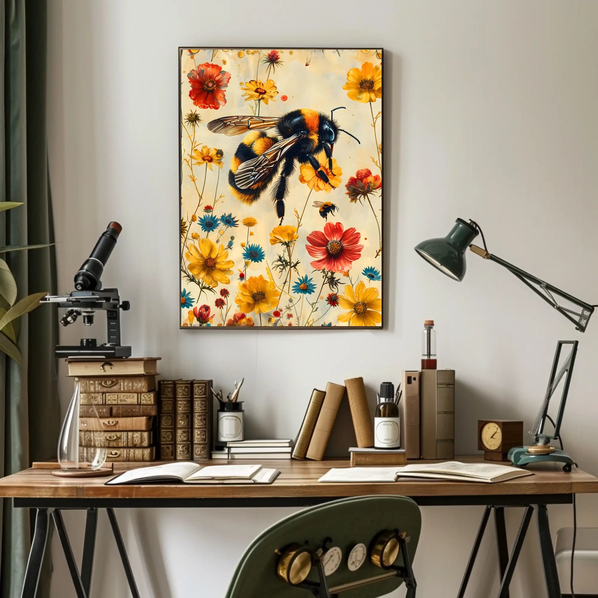 Vibrant Bee Meadow Art Print: Animal Poster