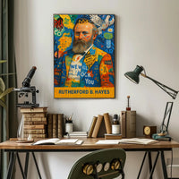 Colorful Bearded Man Portrait with Musical Elements Poster