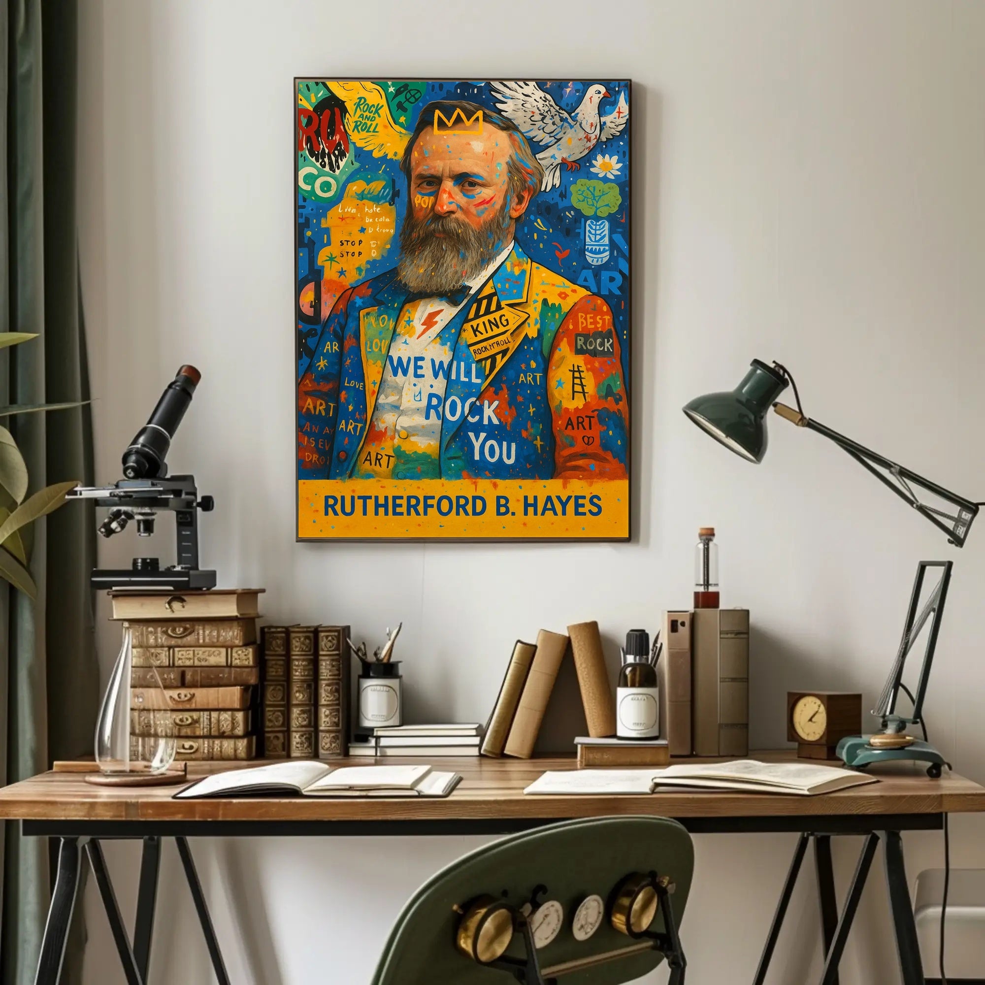 Colorful Bearded Man Portrait with Musical Elements Poster