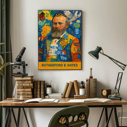 Colorful Bearded Man Portrait with Musical Elements Poster