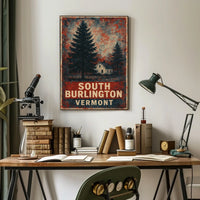 Cozy Vintage Vermont Rustic Folk Art Poster