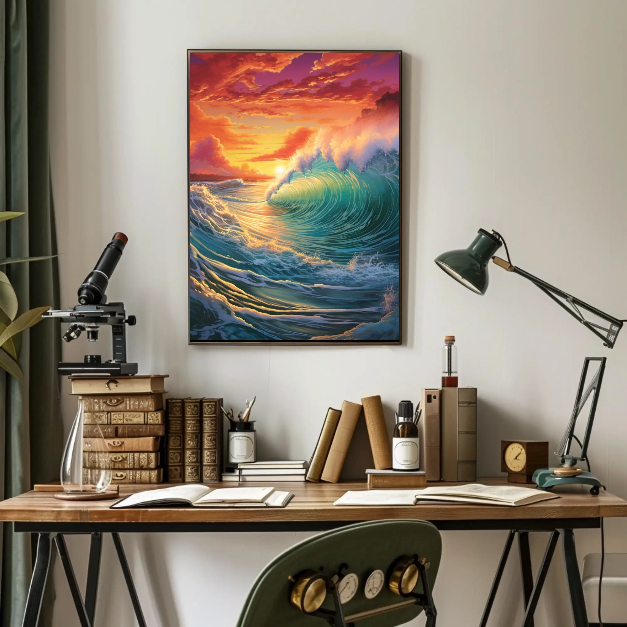 Vibrant Ocean Sunset Wave Artistic Poster
