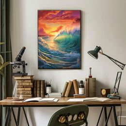 Vibrant Ocean Sunset Wave Artistic Poster