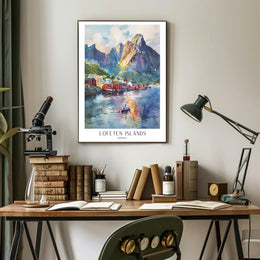 Lofoten Islands Watercolor Travel Poster PosterGoat