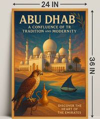 Abu Dhabi's Majestic Mosque and Falcon Cultural Poster